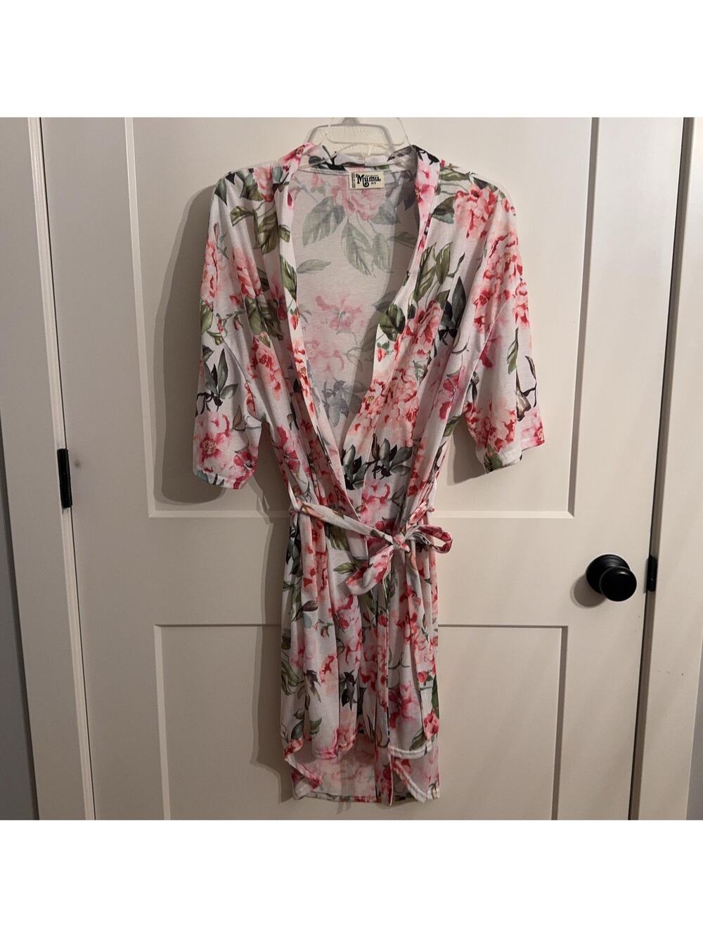 Show Me Your MuMu Kimono Robe One Size White Pink Floral Belted Lounge Cottage